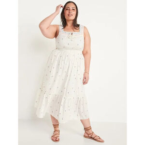 Old Navy Tiered Floral Embroidered Maxi Dress Cream 4XL Beachy Feminine